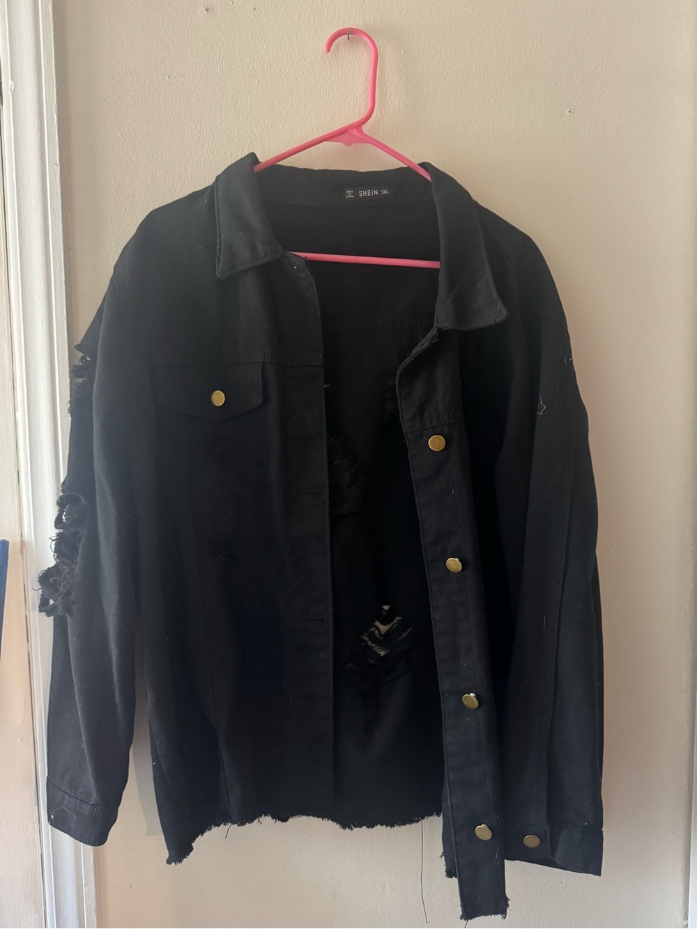 SHEIN Black Distressed Snap-Button Jacket
